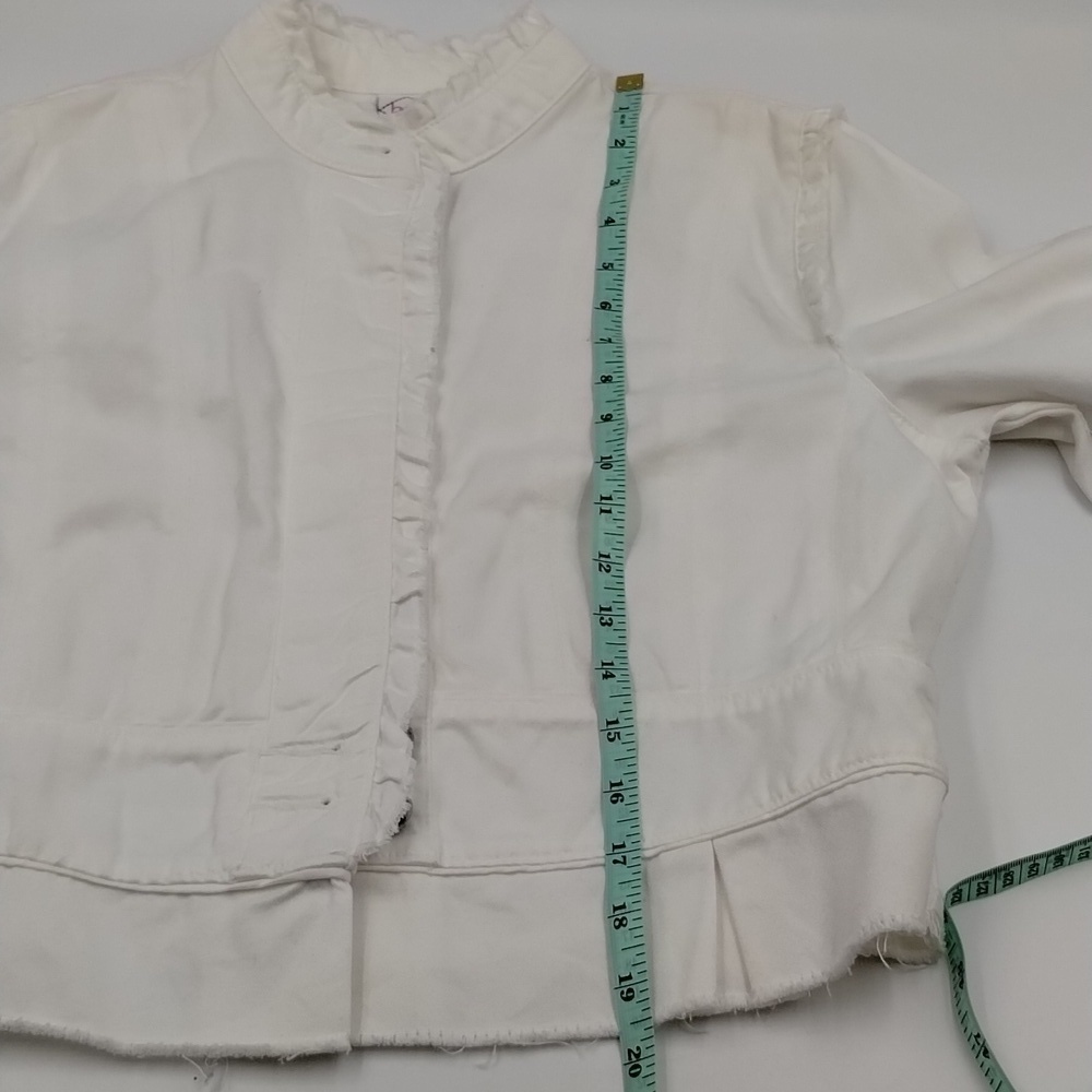 bcih White Jean Jacket Size Large Raw Edges Cropped - Picture 10 of 10